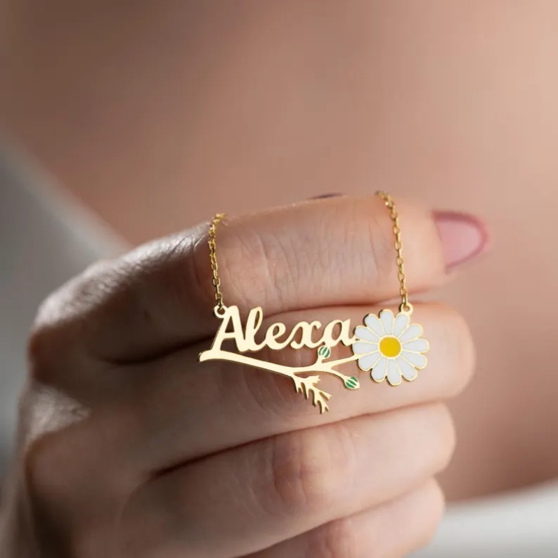 Birth Flower Necklace - Roro‘s Personalized Colorful Enamel Daisy Name