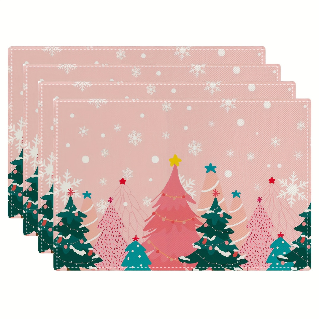 Family Tree Print - Pink Christmas Tree Printed Placemats Cute