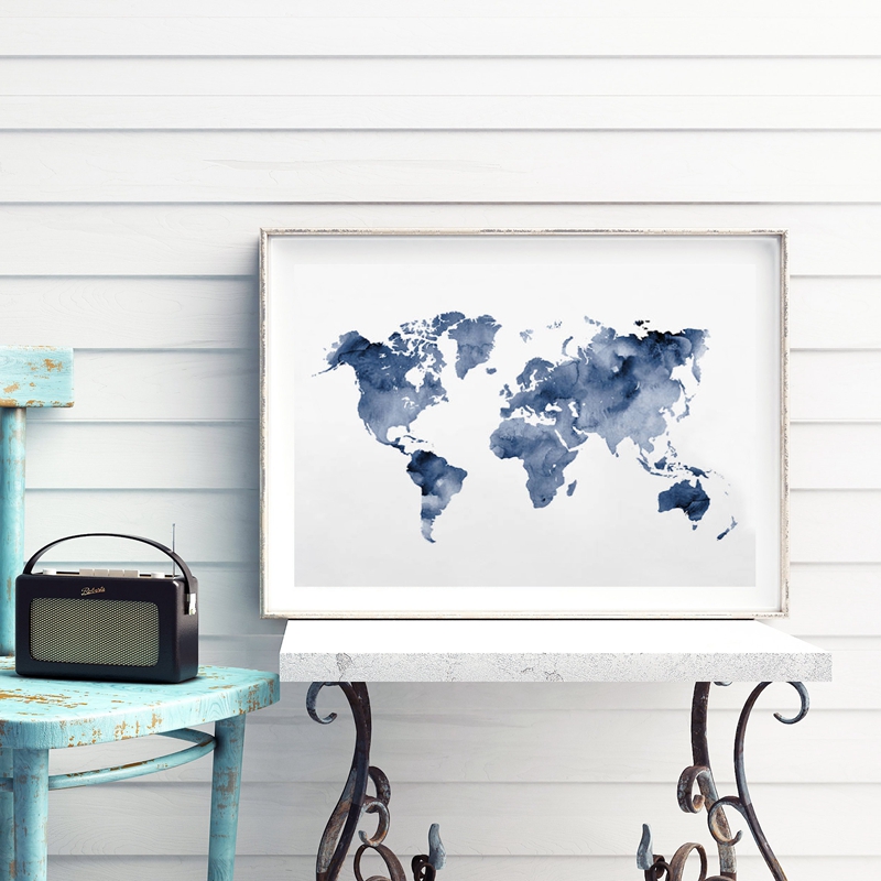 Blue World Map Print Navy Map  - Custom Star Map review and price