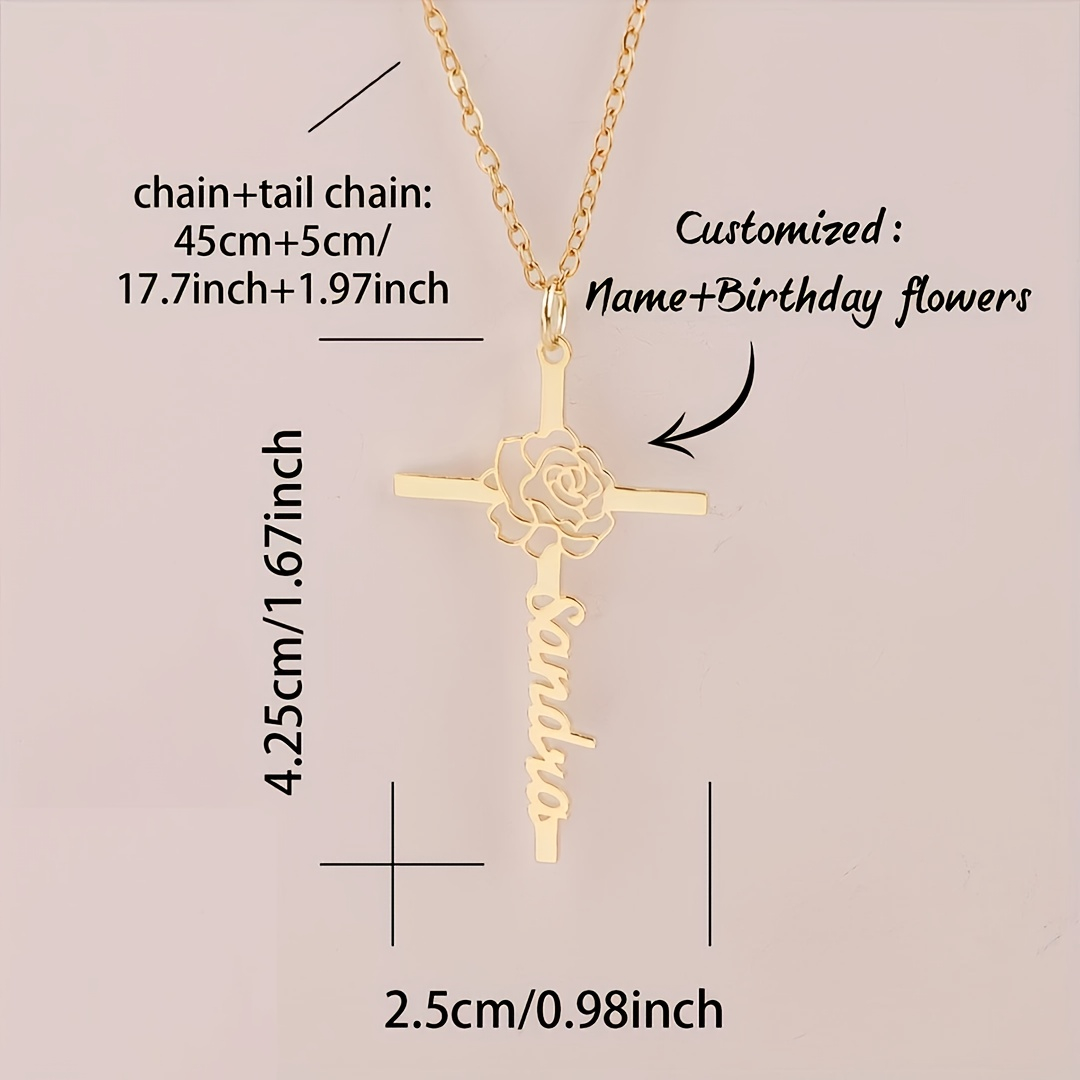 Custom Birth Flower Cross Name - Birth Flower Necklace review and price
