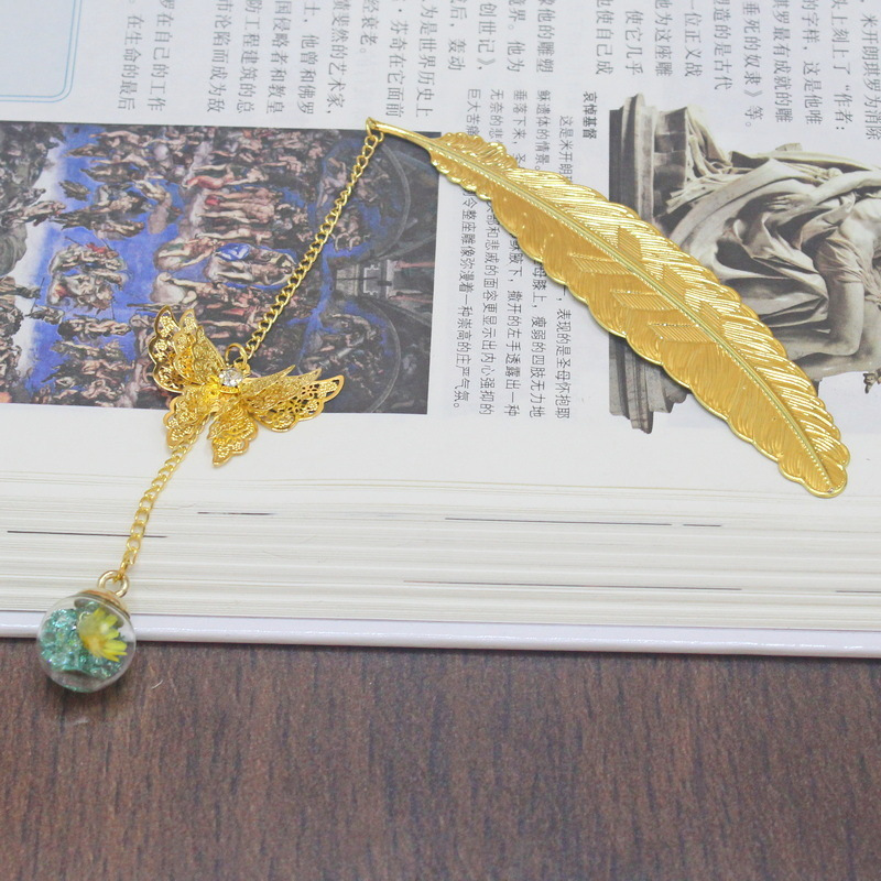 1pc Chinese Style Metal Feathe - Dried Flower Bookmark review and price