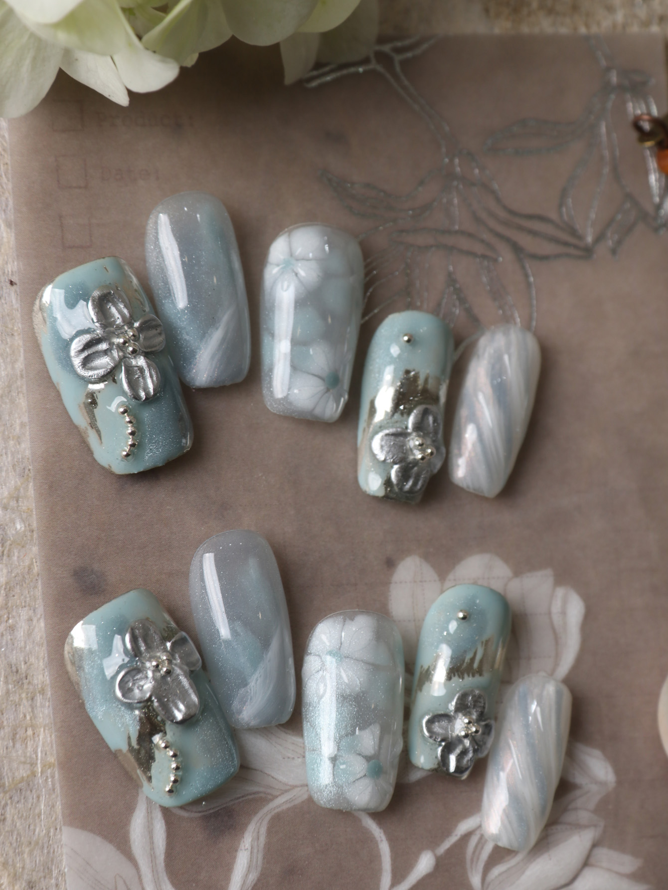 10Pcs Press on Nails Blue Whit - Pressed Flower Art review and price