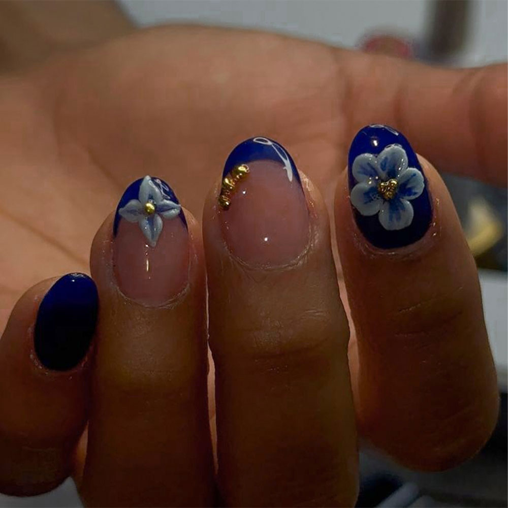 24pcs Short Oval 3D Gel Nail S - Pressed Flower Art review and price