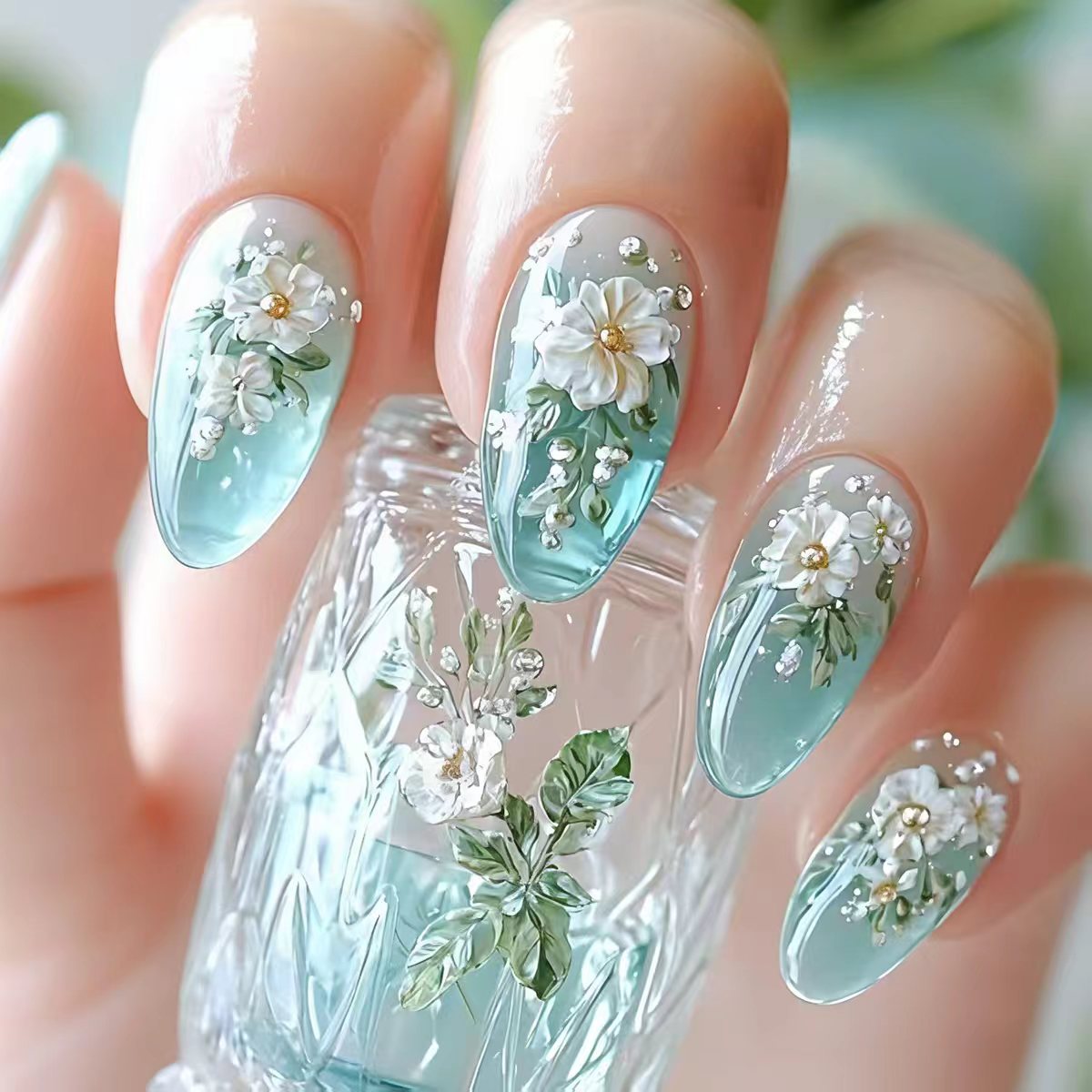 Medium fake nails for women gi - Pressed Flower Art review and price